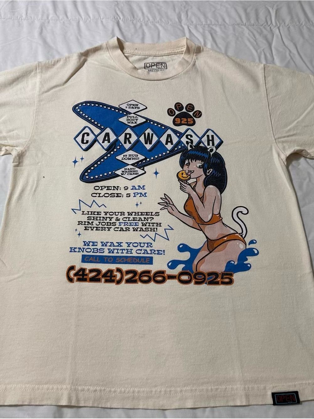 Cream Graphic Swim Tee with Blue & Orange Print